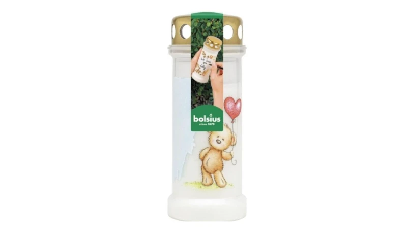 CANDELA BOLSIUS DIN PLASTIC CU CAPAC MESAJ TEDDY ALB 